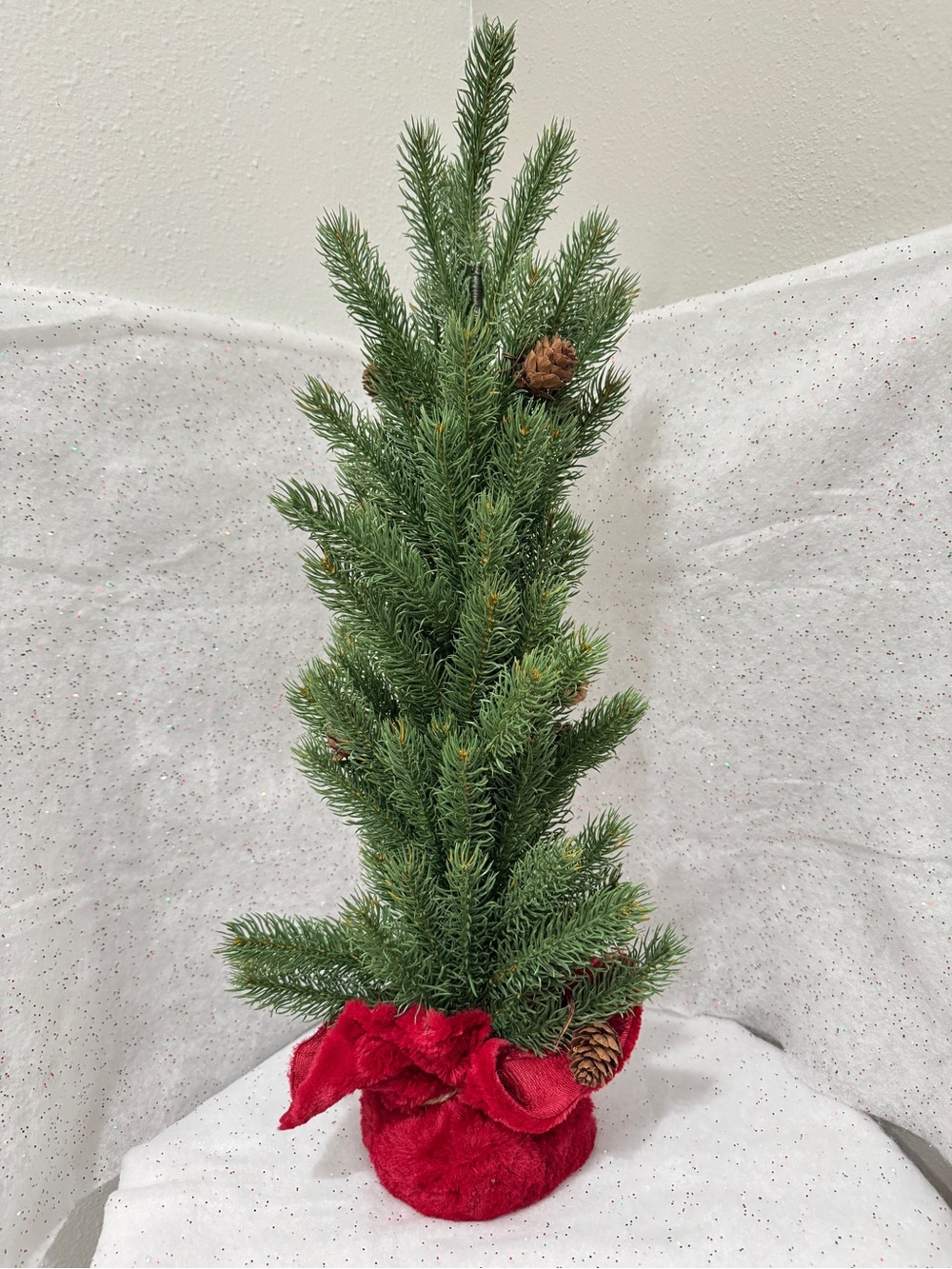 Mini Artificial Pine Tabletop Tree with Pinecones - Green